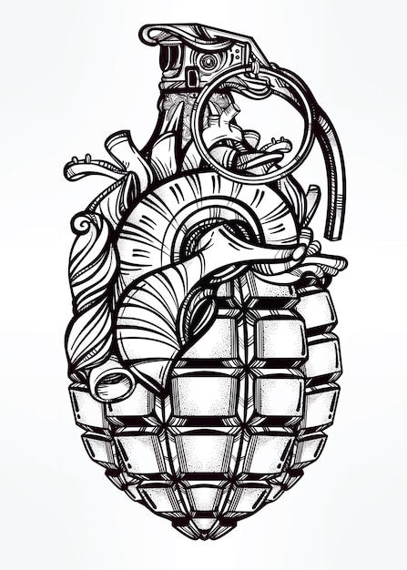 Hand drawn design of Heart Grenade