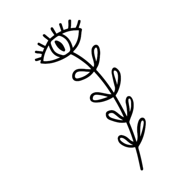 Hand drawn design of mystical leaf with eye in doodle style