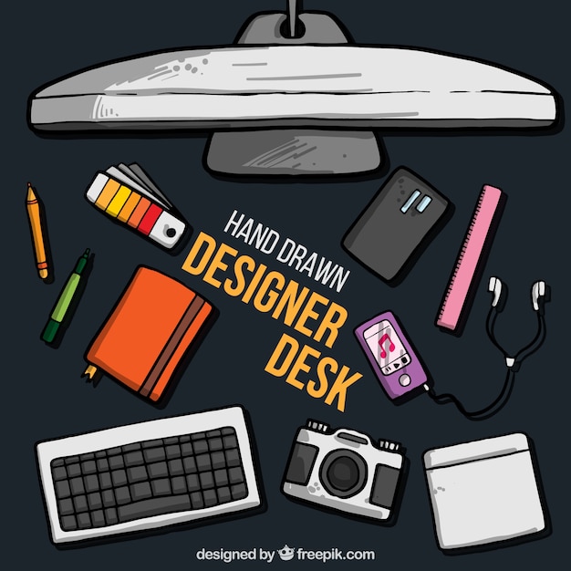 Vector hand drawn designer desk