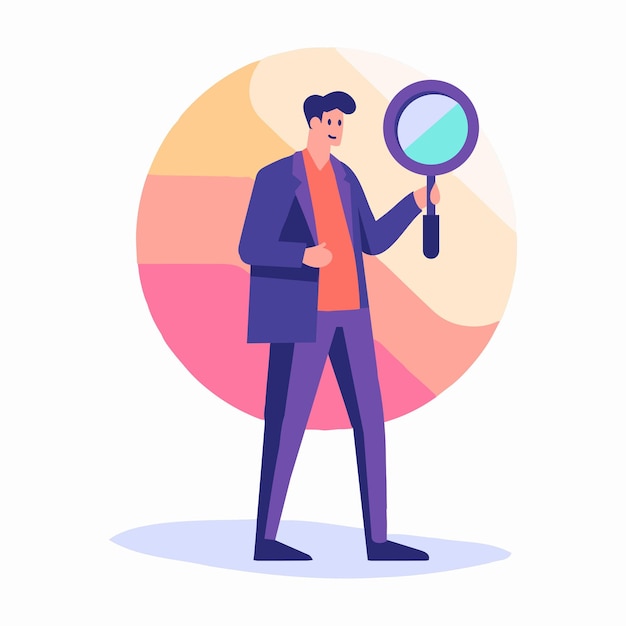 Vector hand drawn detective with magnifying glass in flat style