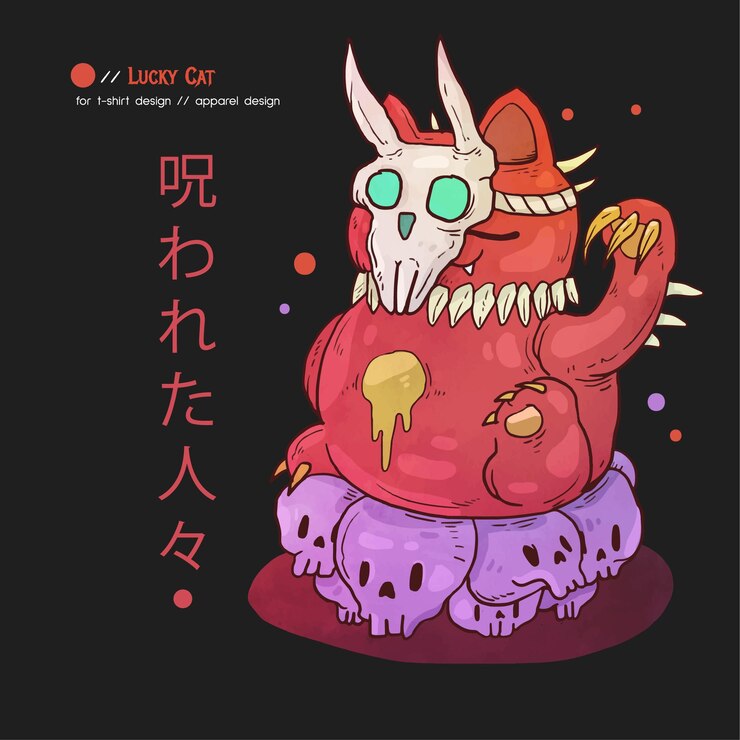 Vector hand drawn devil lucky cat for tshirt