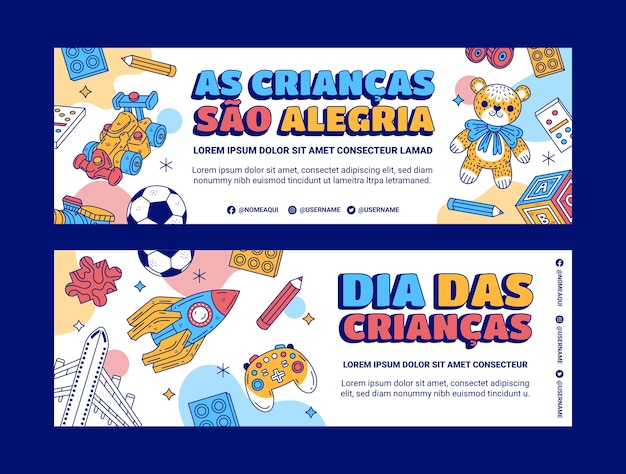 Vector hand drawn dia das criancas horizontal banners set