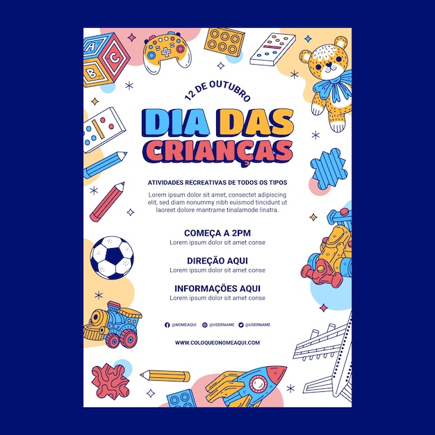 hand drawn dia das criancas vertical poster template