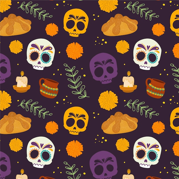 Vector hand drawn dia de muerstos pattern