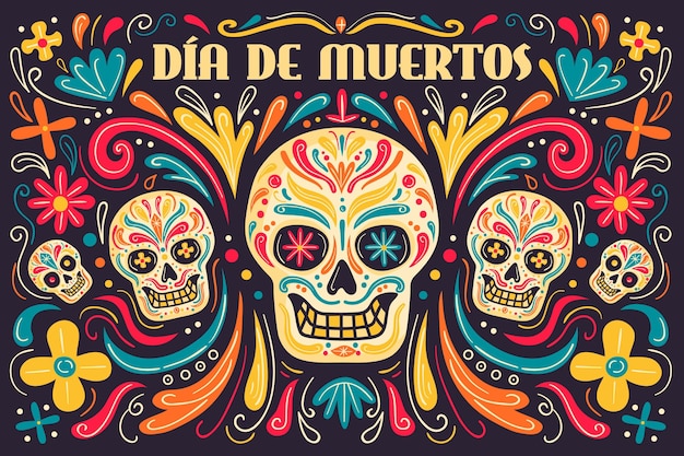 Hand drawn dia de muertos background