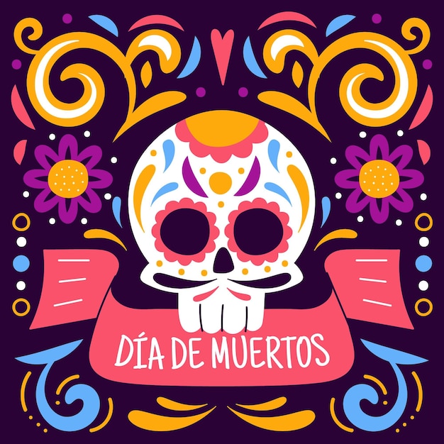 Vettore sfondo dia de muertos disegnato a mano