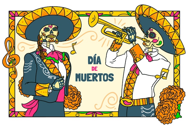 Hand drawn dia de muertos background
