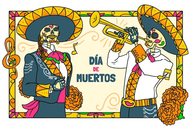 Vettore sfondo dia de muertos disegnato a mano