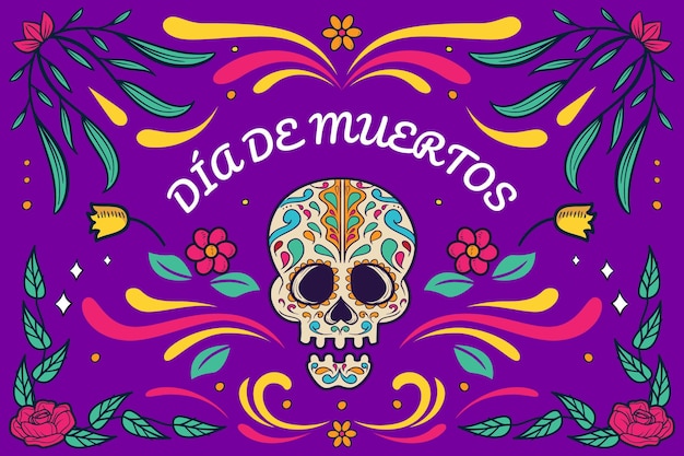 Vettore sfondo dia de muertos disegnato a mano