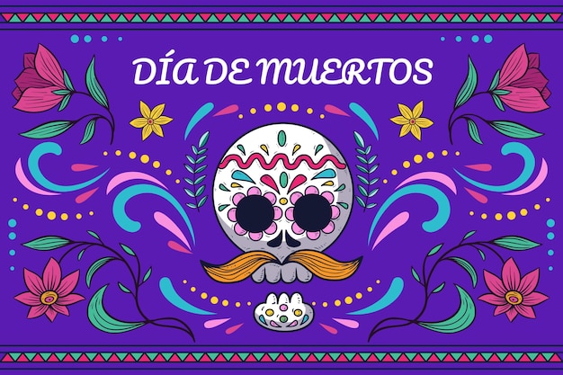 Vettore sfondo dia de muertos disegnato a mano