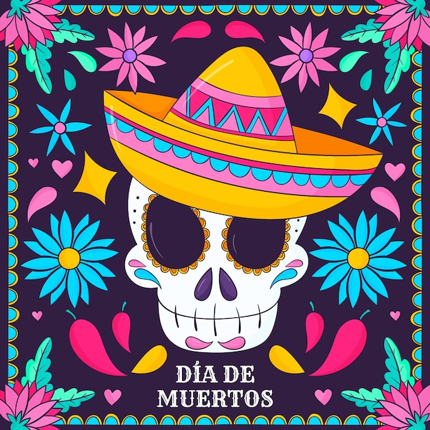 Hand drawn dia de muertos celebration illustration