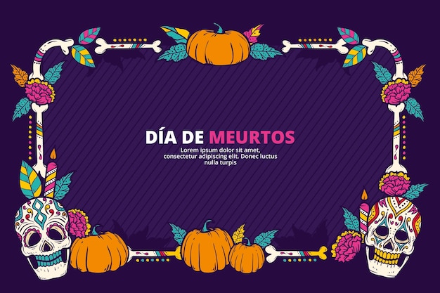 Hand drawn dia de muertos frame template