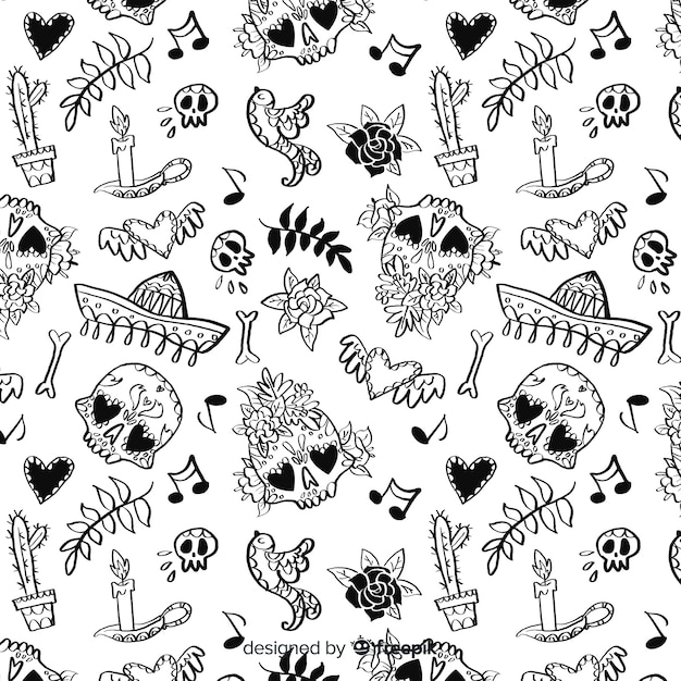 Disegnato a mano dia de muertos pattern