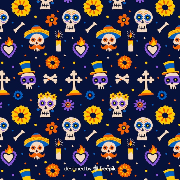 Vector hand drawn día de muertos pattern