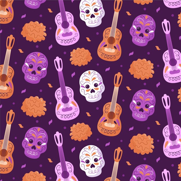 Vector hand drawn día de muertos pattern