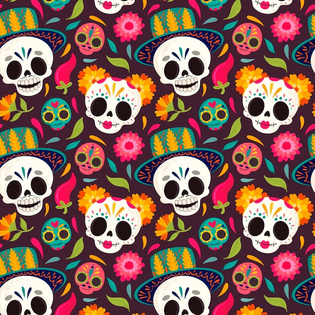 Vector hand drawn día de muertos pattern