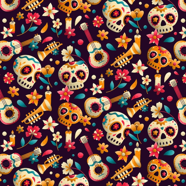 Vector hand drawn dia de muertos pattern