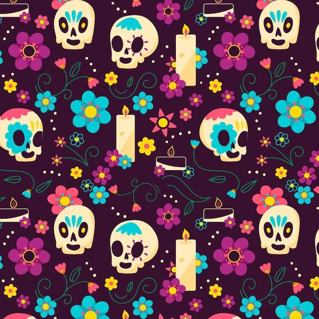 Hand drawn día de muertos pattern