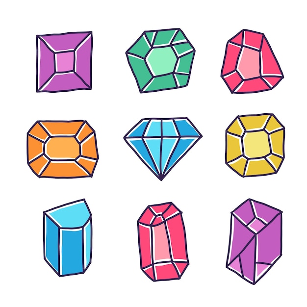 hand drawn diamond doodle set