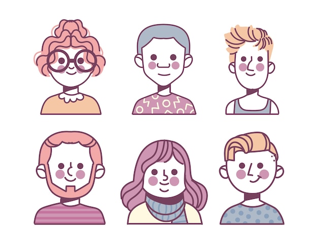 Hand drawn different profile icons pack