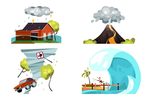 Vector hand drawn different weather effects