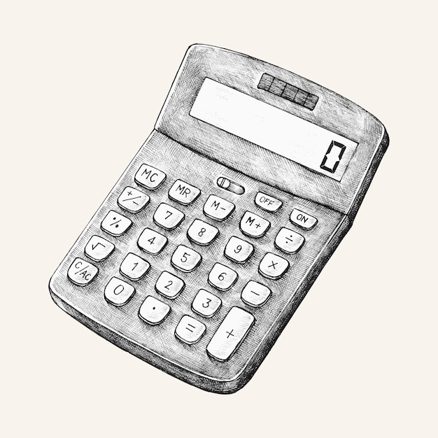 手描きのデジタル電卓のイラスト