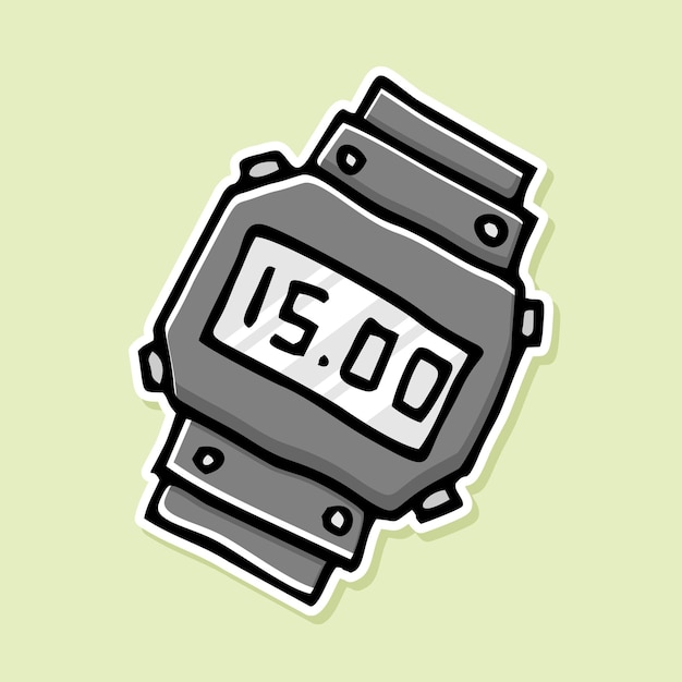 Hand drawn digital clock cartoon design