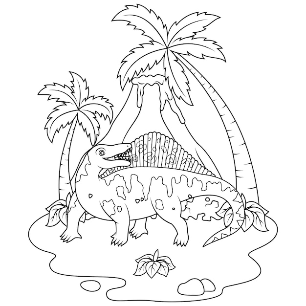 Hand drawn of dimetrodon line art