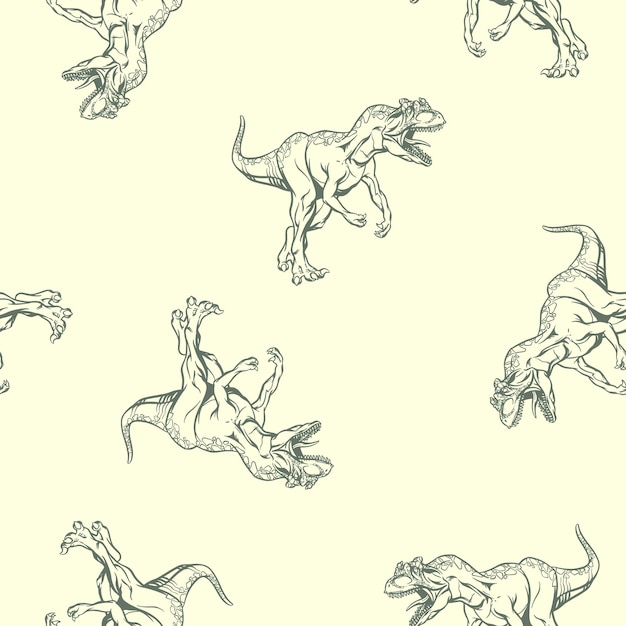 手描き恐竜アロサウルス シームレス パターン ベクトル クリップアート