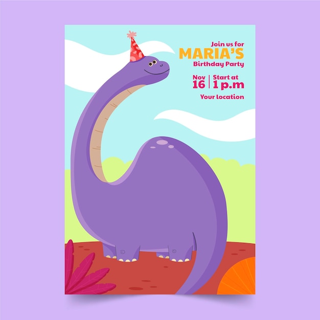 Hand drawn dinosaur birthday invitation template