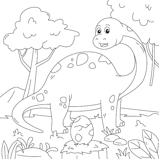 Vettore illustrazione disegnata a mano del libro da colorare del dinosauro