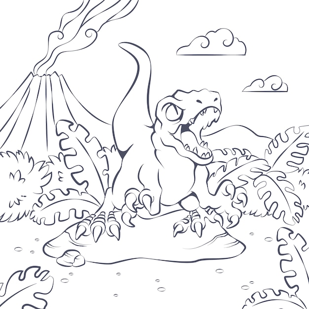 Vector hand drawn dinosaur coloring book illustration