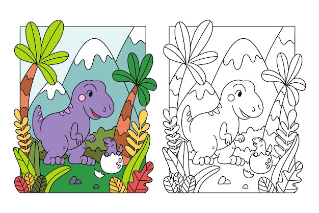 Vector hand drawn dinosaur coloring book illustration