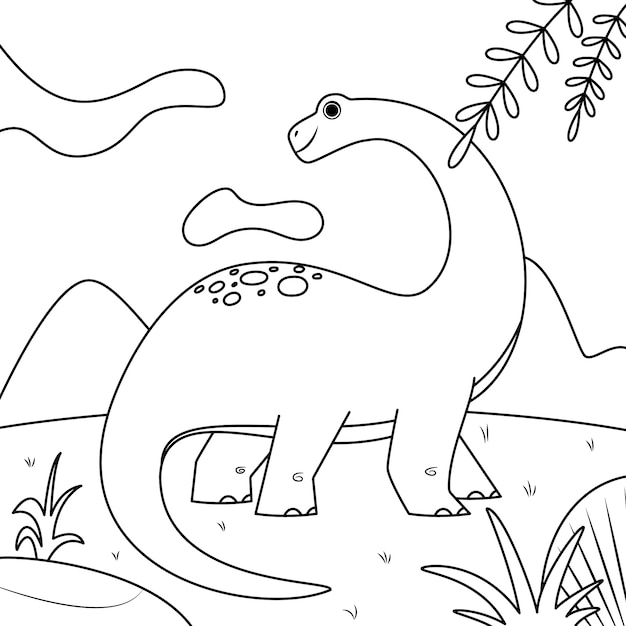 Vector hand drawn dinosaur coloring book illustration