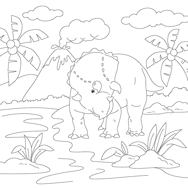 Vector hand drawn dinosaur  coloring book illustration