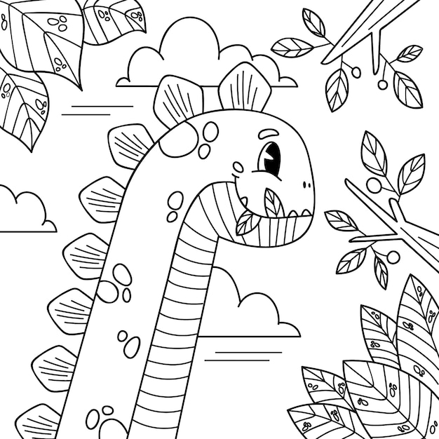 hand drawn dinosaur  coloring book illustration