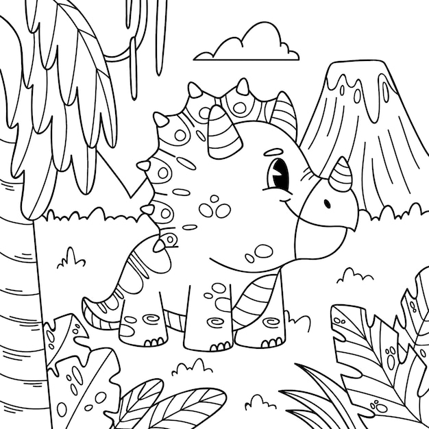 hand drawn dinosaur  coloring book illustration