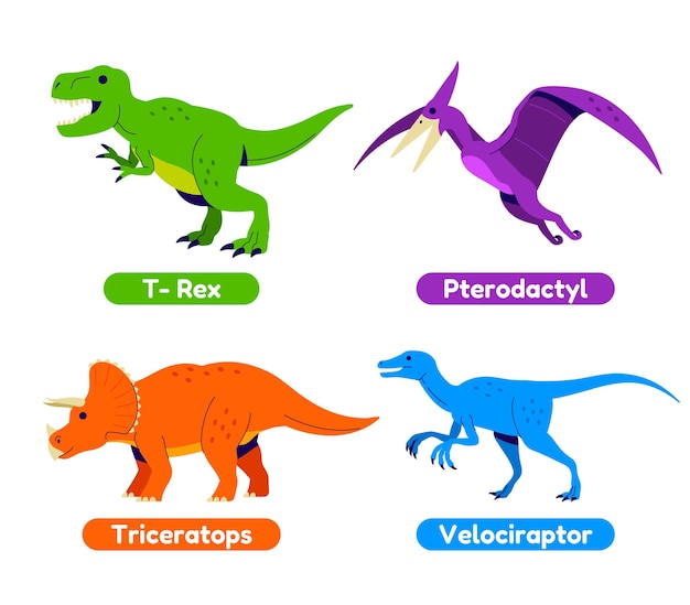 Vector hand drawn dinosaur names element collection