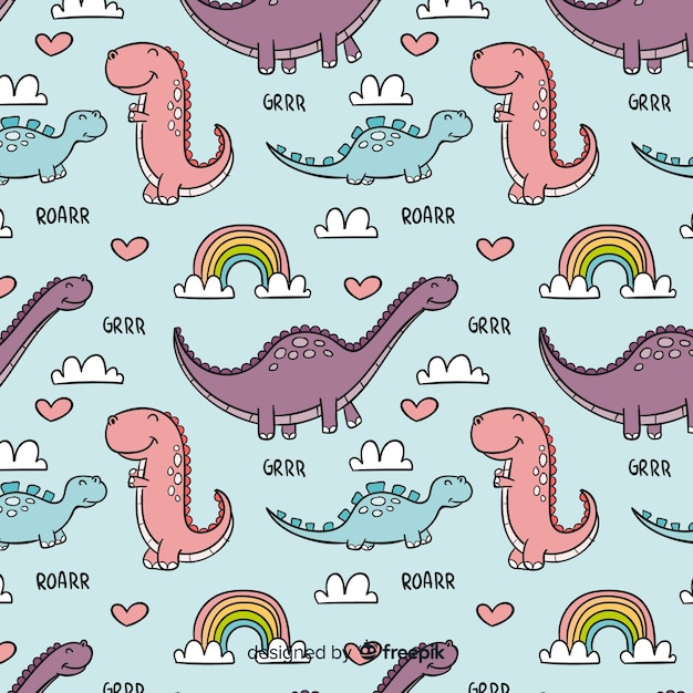 Vector hand drawn dinosaur pattern