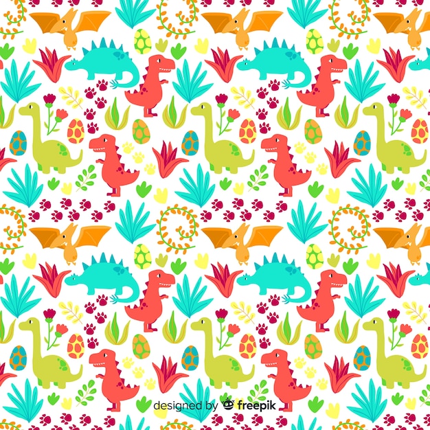 Vector hand drawn dinosaur pattern