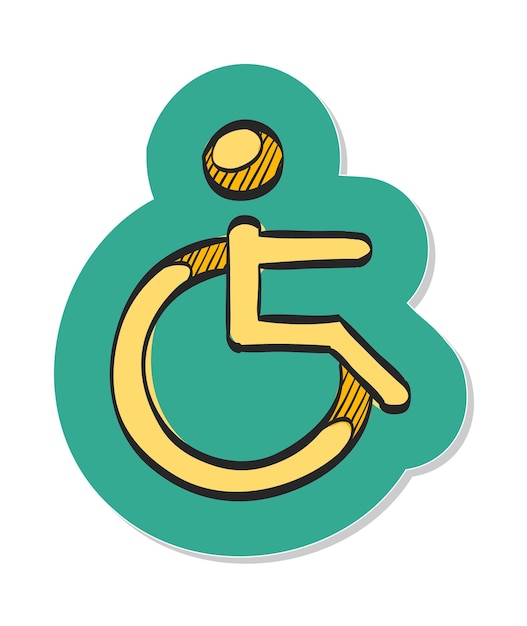 Icona di accesso per disabili disegnata a mano nell'illustrazione vettoriale in stile adesivo