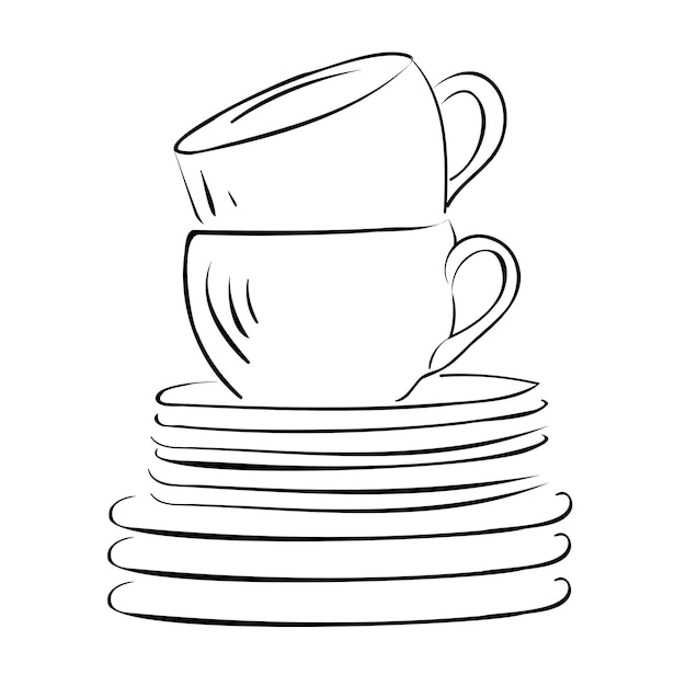 Hand-drawn dishes, plates and cups