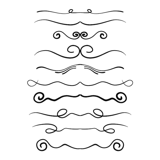 Hand drawn divider icon vector illustration design element of swish swash underline swirl line