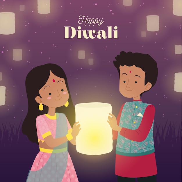 Vector hand drawn diwali concept