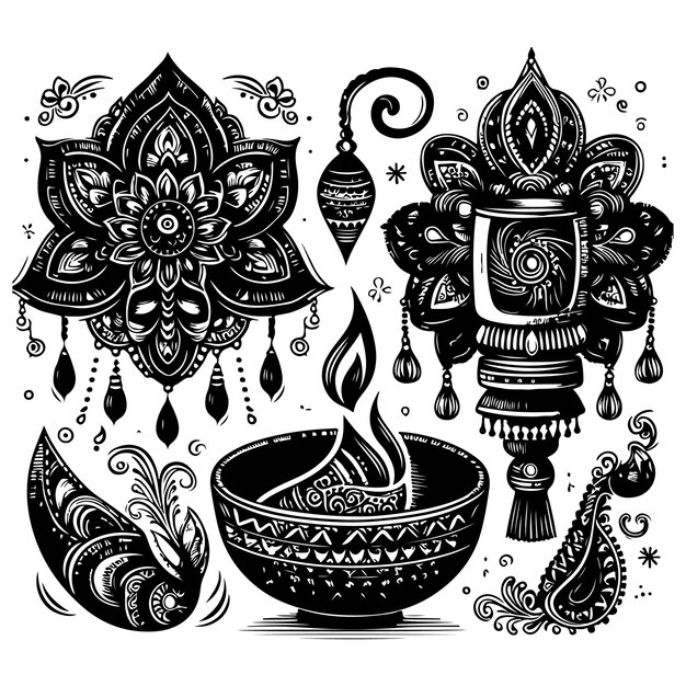 Vector hand drawn diwali designs vector