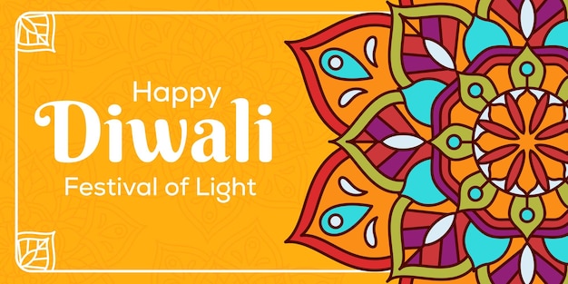 hand drawn diwali festival of light horizontal banner