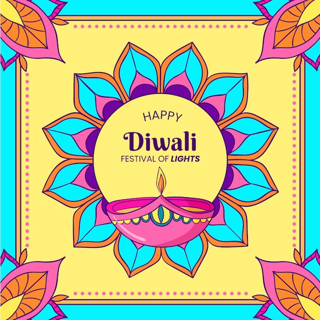 Vettore illustrazione di diwali disegnata a mano