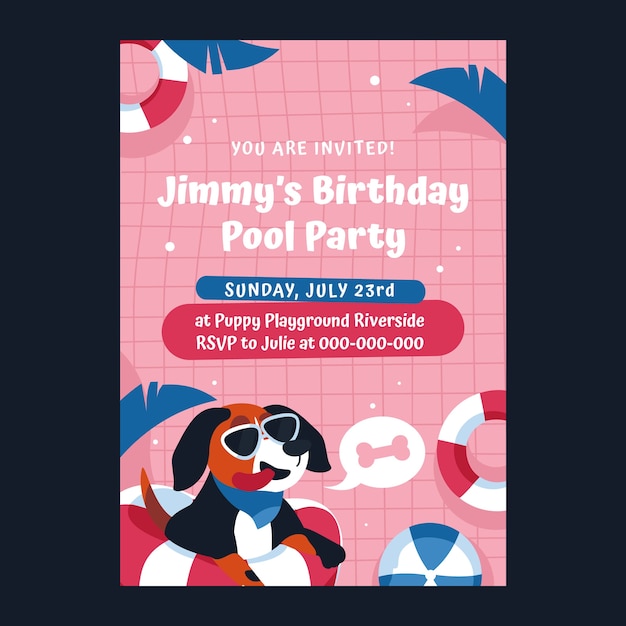 Vector hand drawn dog birthday invitation