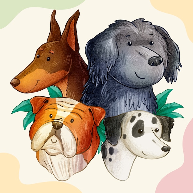 Hand drawn dog breeds illustration