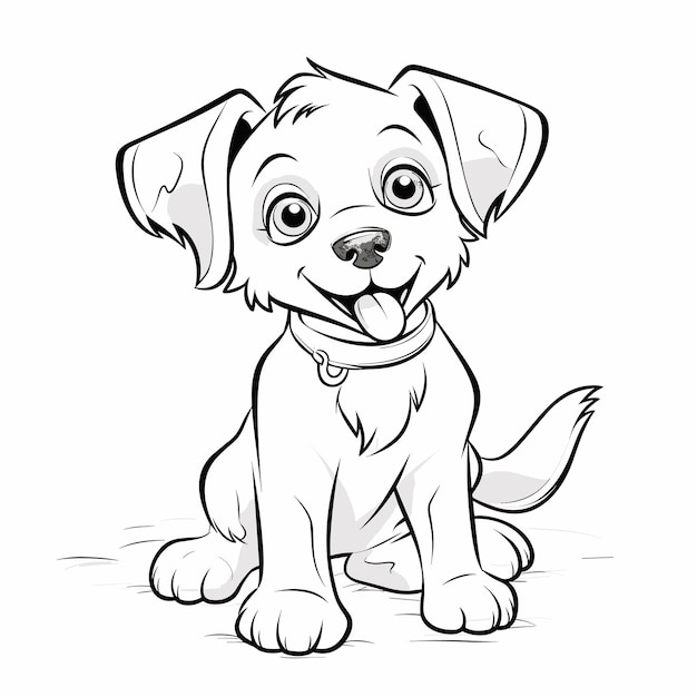 Hand drawn dog outline illustration cute dog coloring pages for children black and white